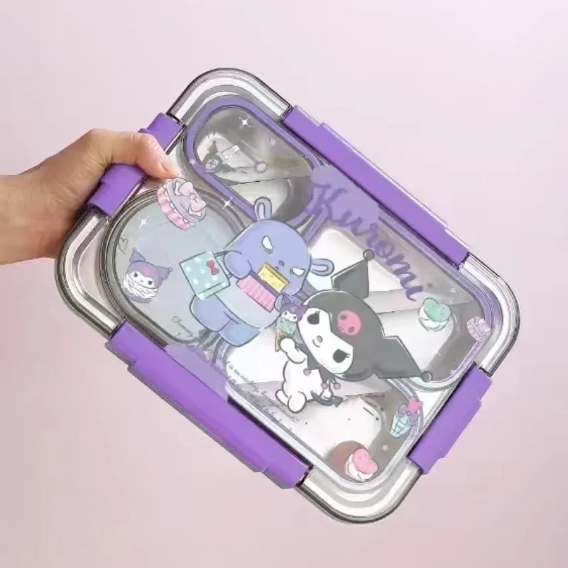 Sanrio Hello Kitty Kuromi Cinnamoroll 304 Stainless Steel Lunch Box Lunch Box Bring Cutlery Cartoon Anime Divided Bento Box