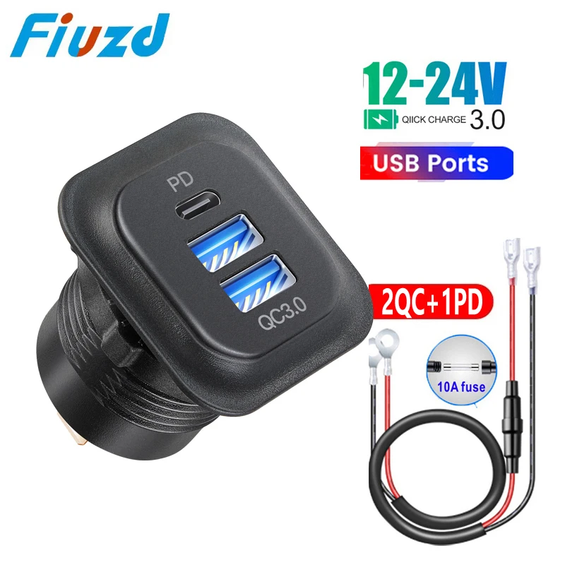 

Quick Charge 3.0 Dual USB Fast Outle Typec USB with LED Socket for 12V/24V Vehicles Boat Motorcycle SUV Bus Truck Caravan Marine