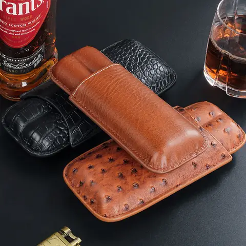 Luxury Cigar Case Cigar Humidor Holds 2 Cigars PU Leather Travel Case Smoking Accessories Men's Gift