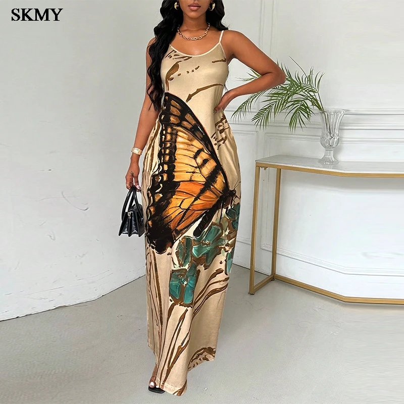 

SKMY 2025 Summer New Arrival Strappy Backless Bodycon Dress Fashion Floral Print Sleeveless Mini Dress for Party Casual Wear