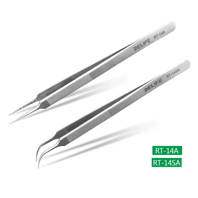 RELIFE Tweezers Curved Tips IC Chip Tin Placement Positioning Tweezers for Soldering BGA Circuit Board Micro-Repair Hand Tools