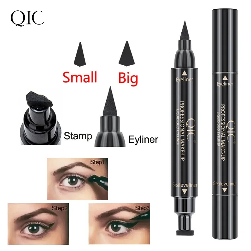 2 In1 Gevleugelde Stempel Vloeibare Eyeliner Potlood Waterdichte Snelle Droge Dubbelzijdige Zwarte Seal Eyeliner Pen Make-Up Voor Vrouwen Cosmetica