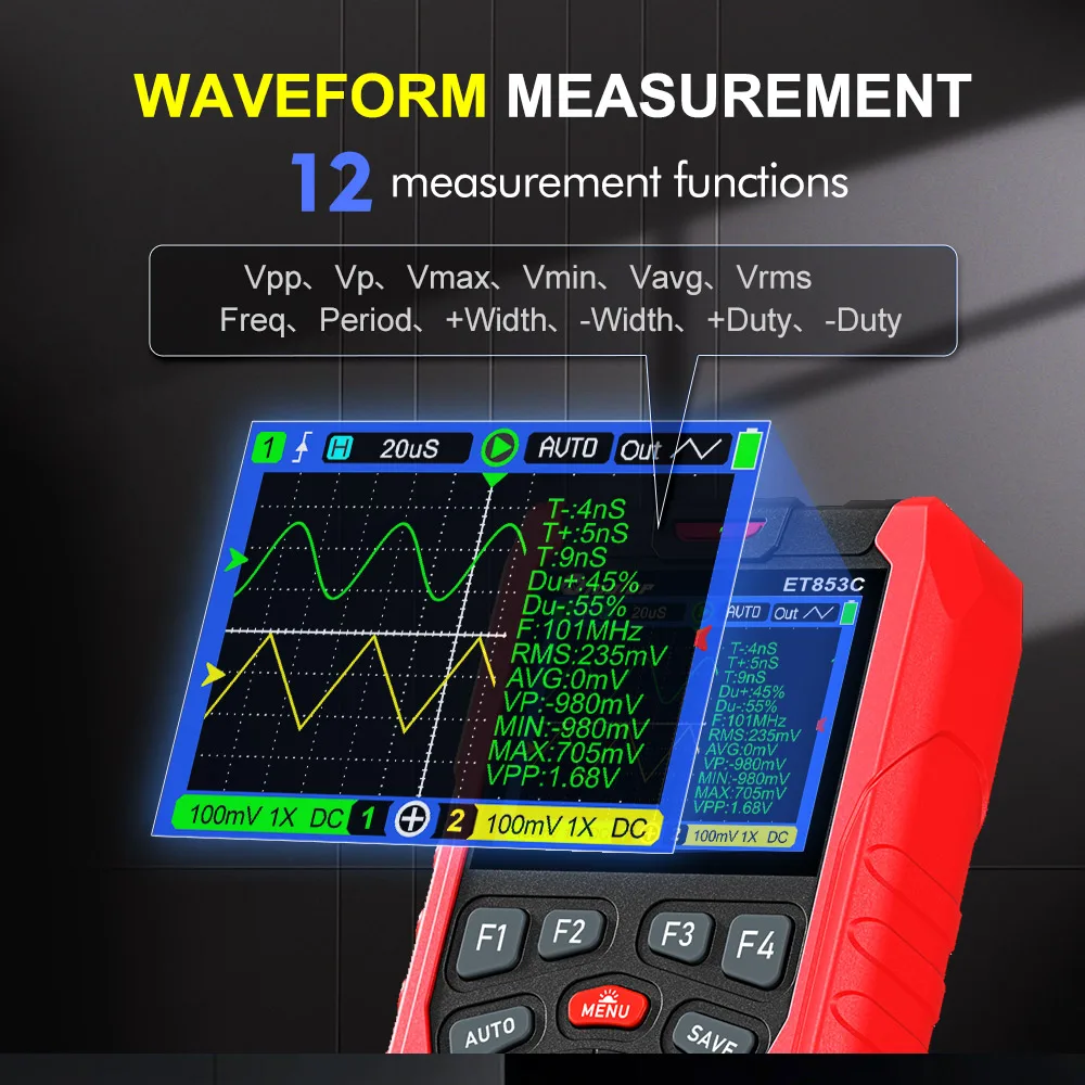 TOOLTOP ET853C 70Mhz 2CH راسم الذبذبات الرقمي المحمول 20000 التهم مولد إشارة رقمي متعدد 3in1 أدوات إصلاح السيارات #4