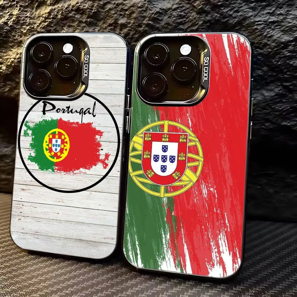 

Football matches P-Portugal Flag Phone Case For iPhone 17,16,15,14,13,12,11 Plus,Pro Max,XS,Colored Silver Plated Inside Cover