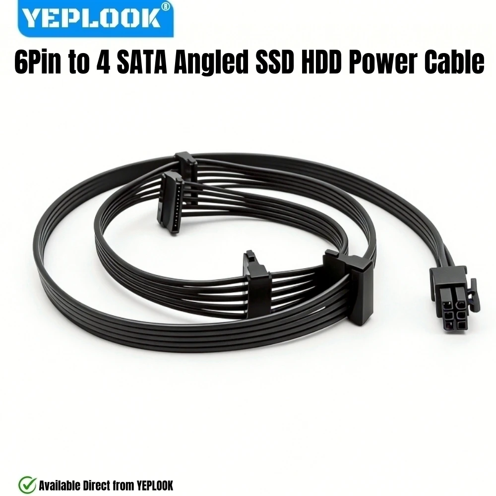 

YEPLOOK 6Pin to 4x SATA Angled, HDD SSD SATA Power Cable for Corsair HX1200, HX1000, HX850, HX750 Platinum Type 4 Modular Powers