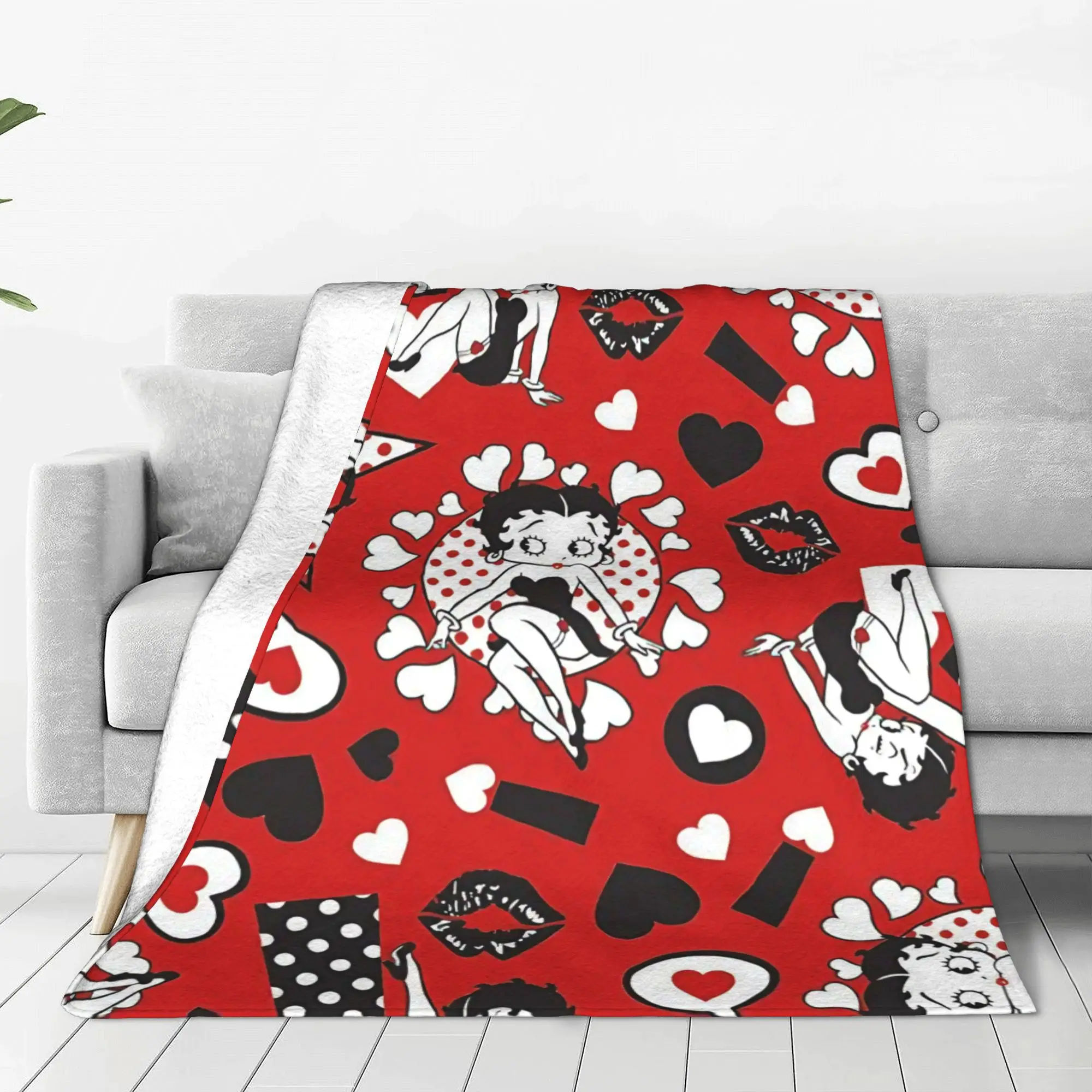 B-Betty Pattern Blankets Velvet Textile Decor Cartoon Girl Breathable Ultra-Soft Throw Blanket for Bed Travel Quilt