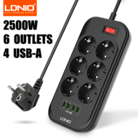 LDNIO EU 2500W Power Strip with 6 OUTLETS 4 USB Port and Switch Button SE6403 Extension Power Socket 2M Power Cord