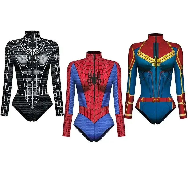 

Spiderman Captain Superhero Swimsuit for Women Men 3D Print Long Sleeve Swim Bodysuit Cosplay Jumpsuit Halloween Carnival Outfit