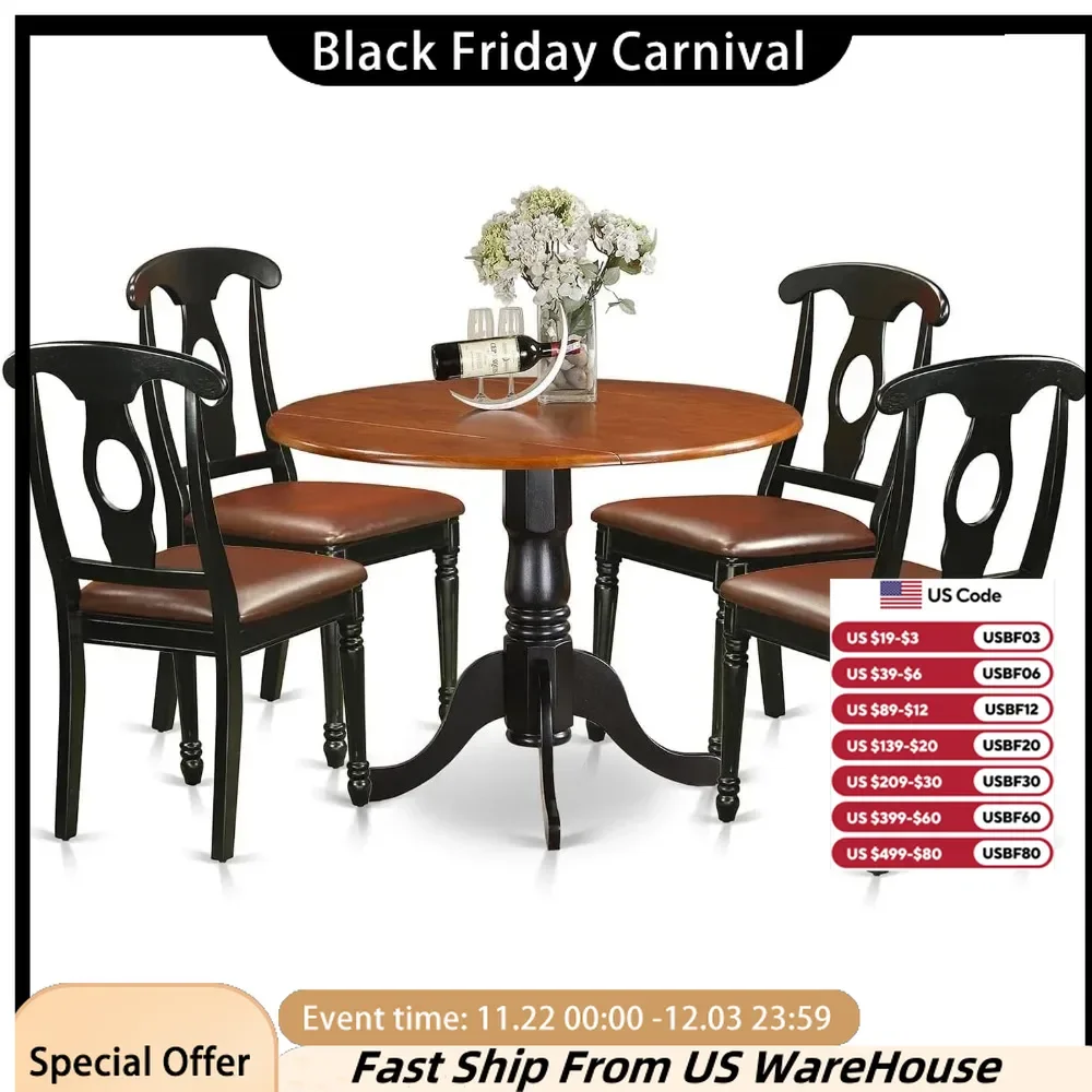 Dining Tables, 5 Piece Dining Set for 4 Includes A Round Kitchen Table and 4 Faux Leather, Dining Tables