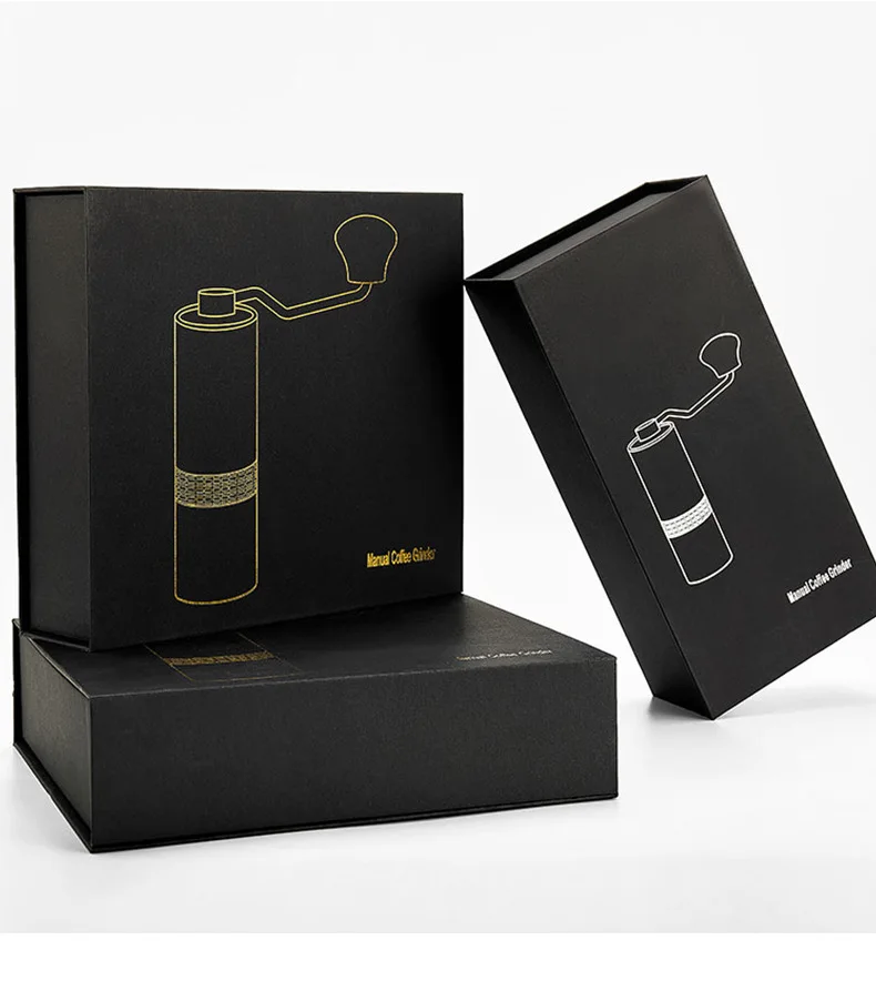 

Custom Walnut Handle Adjustable Settings Bearing Manual Coffee Burr Grinder Set for Home Office or Camping Metal Housing