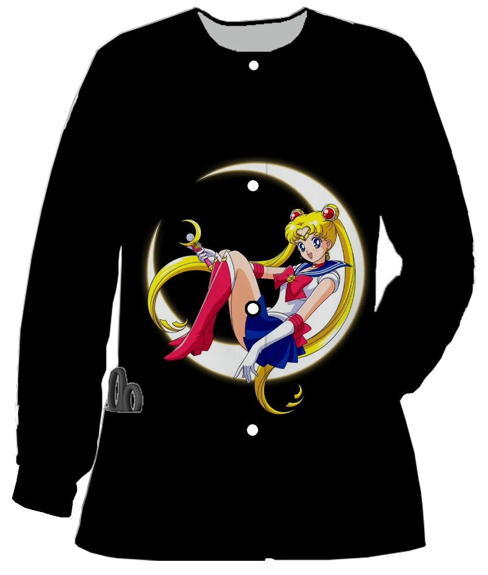 Friendly women children's center pet hospital work clothes nursing clothes women's pocket cardigan jacket Sailor Moon print