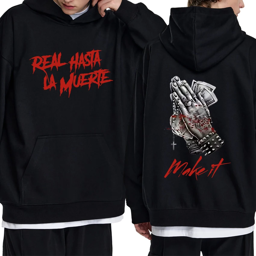 

Rapper Anuel AA Real Hasta La Muerte 2025 Double Sided Graphic Hoodie Men women vintage Casual pullover Unisex Fleece streetwear