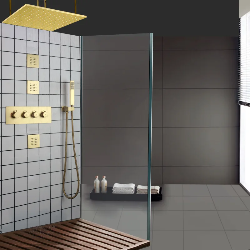 Ruskin thermostatic shower shower set LED three-color temperature change luxury bathroom adjustable