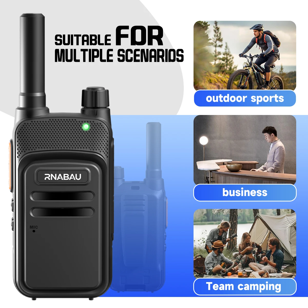 RNABAU X7 - Juego de Walkie Talkies UHF Profesionales de Largo Alcance (3-10 km) - 400-470 MHz, 16 Canales, Transceptor de Radio Bidireccional Portátil
