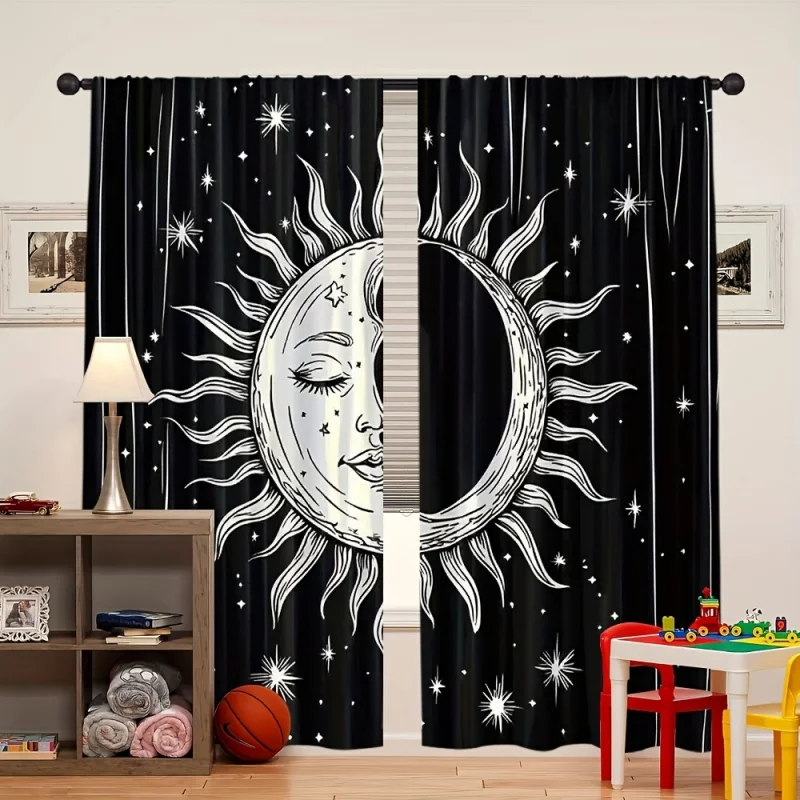VIKAMA 2 Sets Vorhänge im Bohemian-Stil, für die Dekoration von Zimmer und Wohnzimmer, Verdunkelungsvorhänge für die Heimdekoration