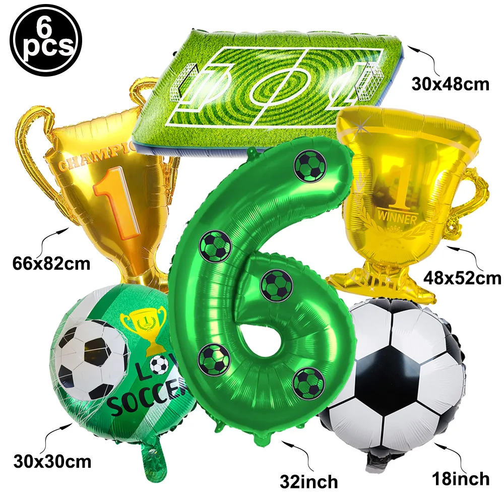6pcs Soccer Field Trophy 0-9 Number Balloons Set Kids Football Theme 3th Birthday Party Baby Shower Football Club Decoration view 4