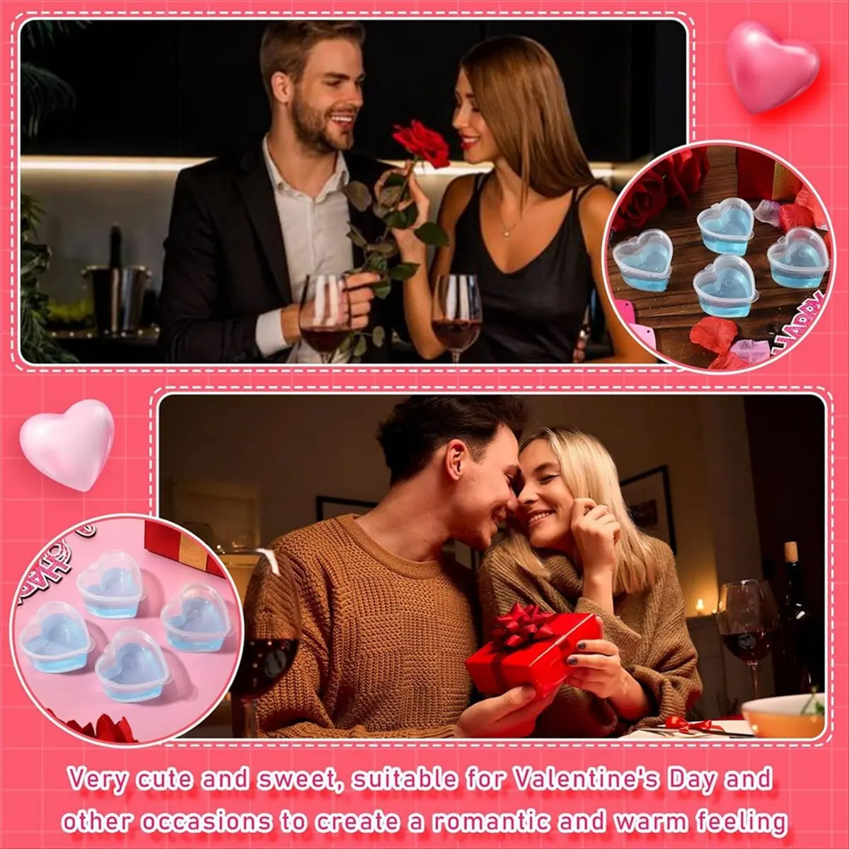 2025+ 100 Pcs 2.4 Oz Valentine'S Day Heart Shaped Containers Plastic Box with Lids Reusable Small Portion Cups