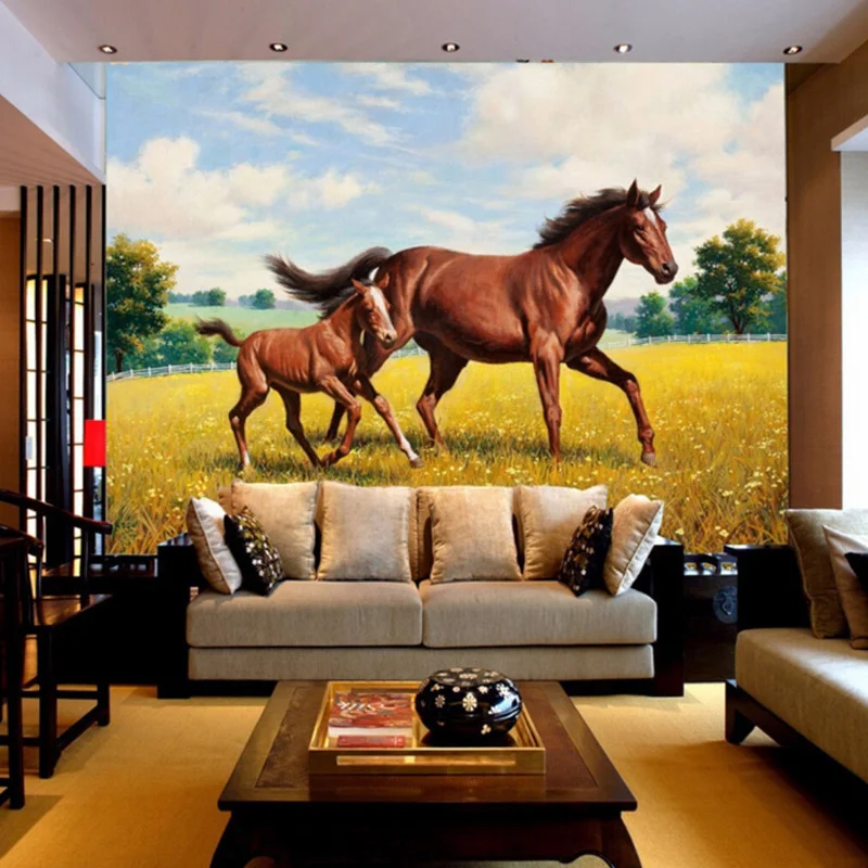 Custom Wall Mural Wallpaper Non-woven TV Backdrop Wallpaper Prints Living Room Sofa Bedroom Wall Covering Animal Horse Wallpaper