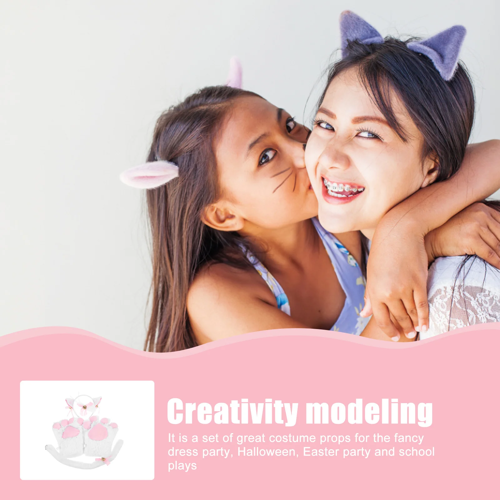 

1Set Cat Paw Gloves Costume Kit Cat Ear Headband Bow Tie Tail Role Play Party Halloween Easter School Plays Bow Tie