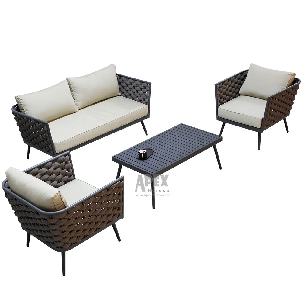Modern Space Saving Leisure High Quality Cast Aluminum Garden Table And Chairs Rattan Woven Outdoor Furniture Sofa Garden Set