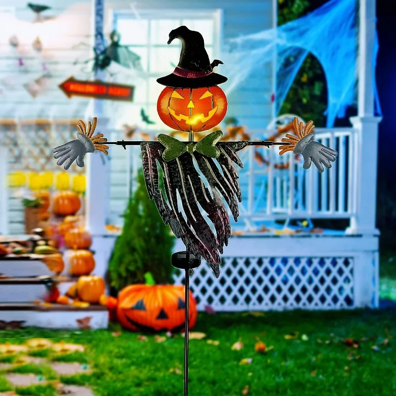 

Solar Halloween Lights Decors Yard Stake Outdoor Party Pumpkin Scarecrow Stake Up Pumpkin Lantern Yard Sign Autumn Haunted House