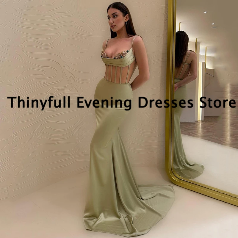 Thinyfull Formal Mermaid Prom Dresses Spaghetti Straps Beadings Evening Dress Saudi Arabia Night Cocktail Party Gowns Plus Size