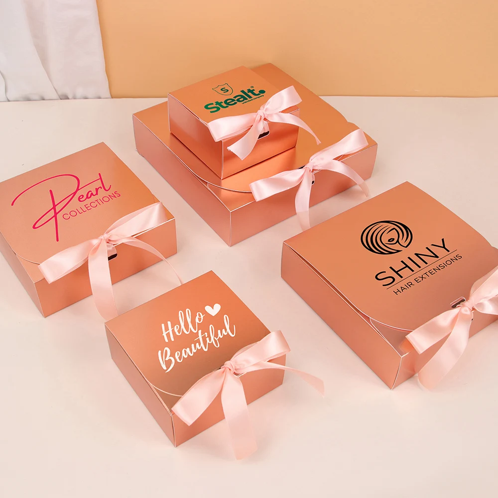 Rose gold ribbon gift carton holiday party candy clothing general packaging carton paper bag