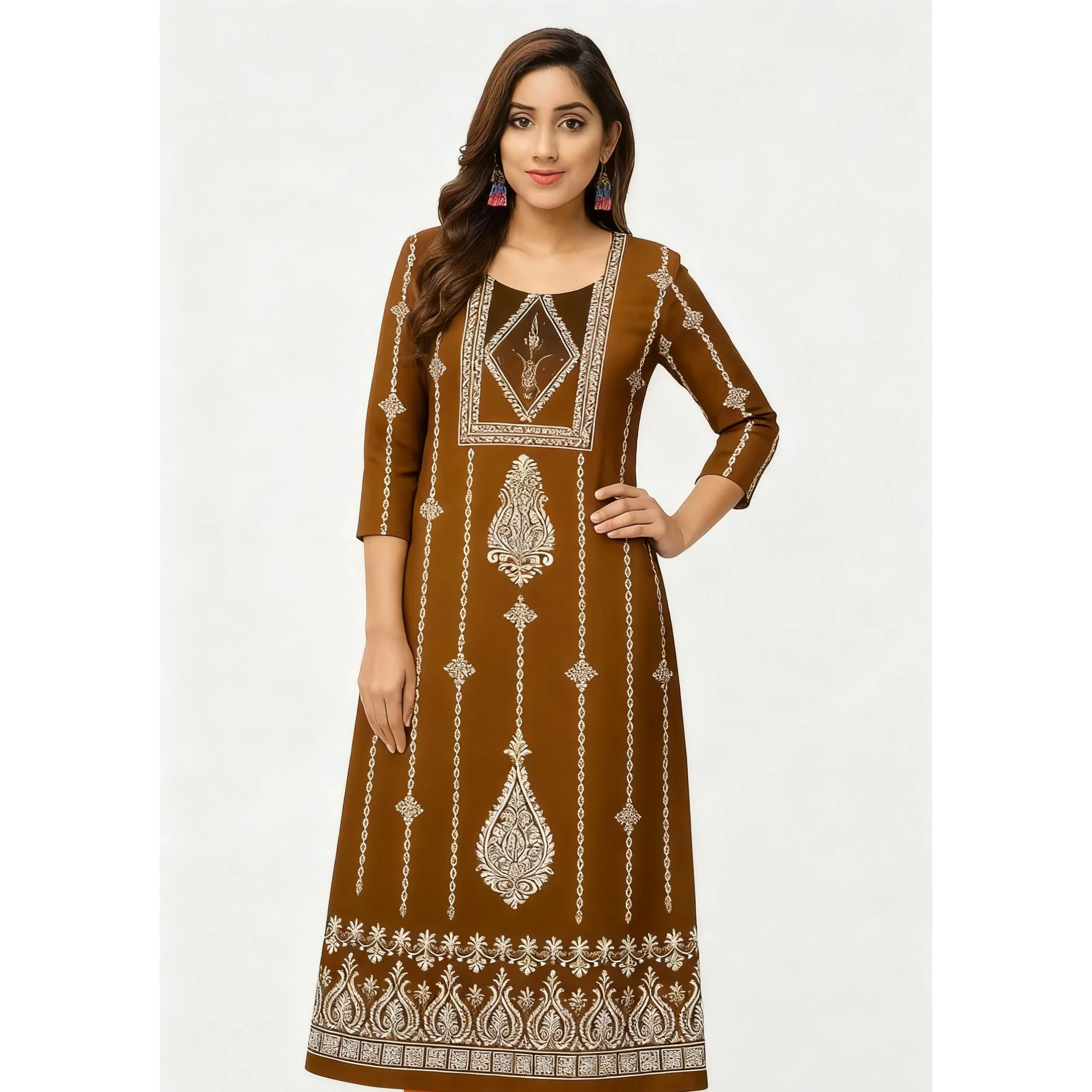

Muslim 2026 Dress Kurt Women Fashionable And Elegant National Style Straight Tube Casual Slit hem Abito Donna Musulmana
