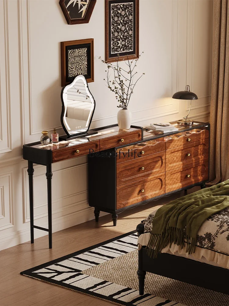 

05-ls 18French Vintage Dressing Table Small Apartment Solid Wood Makeup Storage Integrated Cabinet