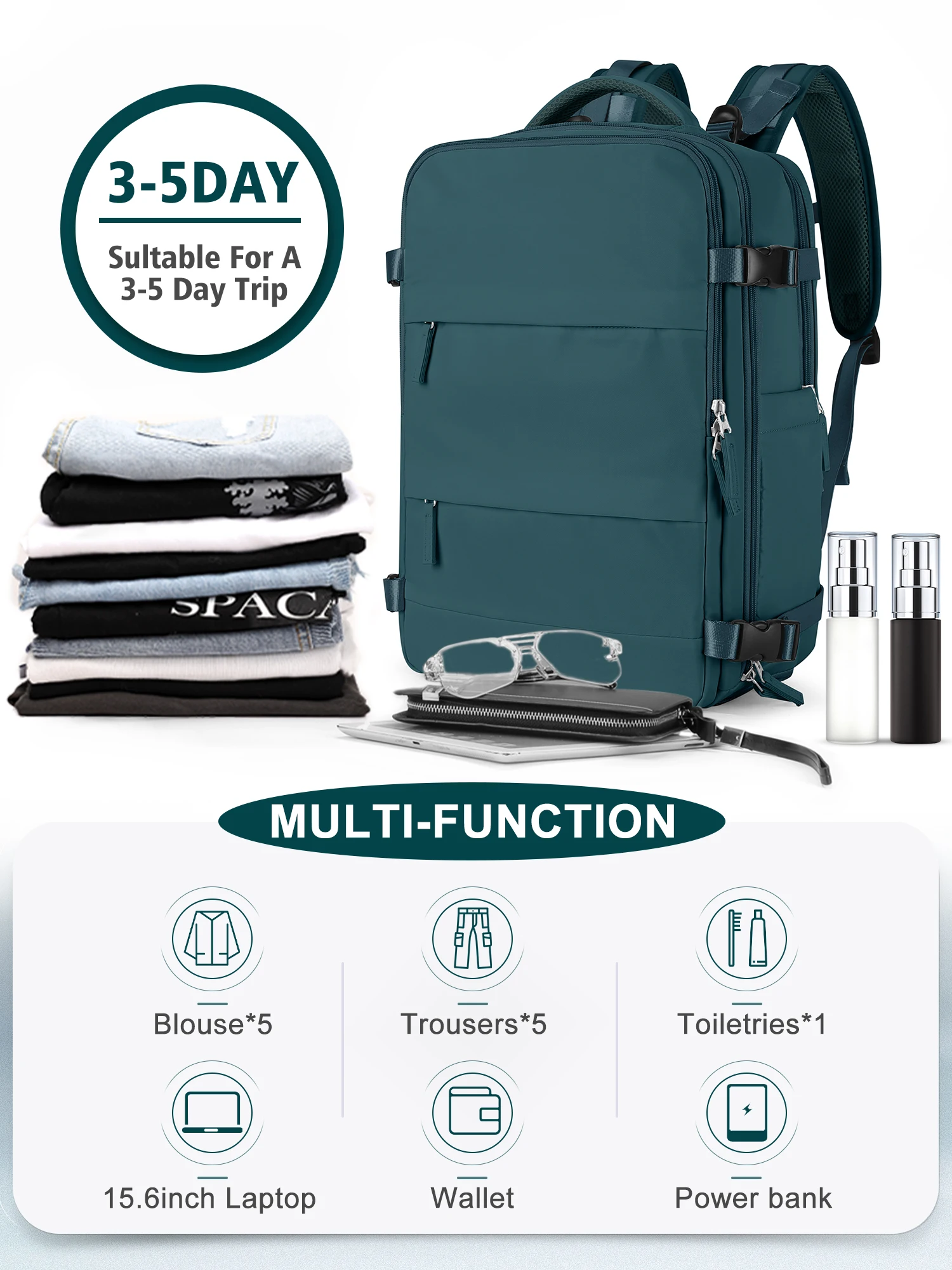 Cabin bag 42*31*17, airline special travel backpack, designed for men waterproof business trip laptop backpack, （peacock blue）.