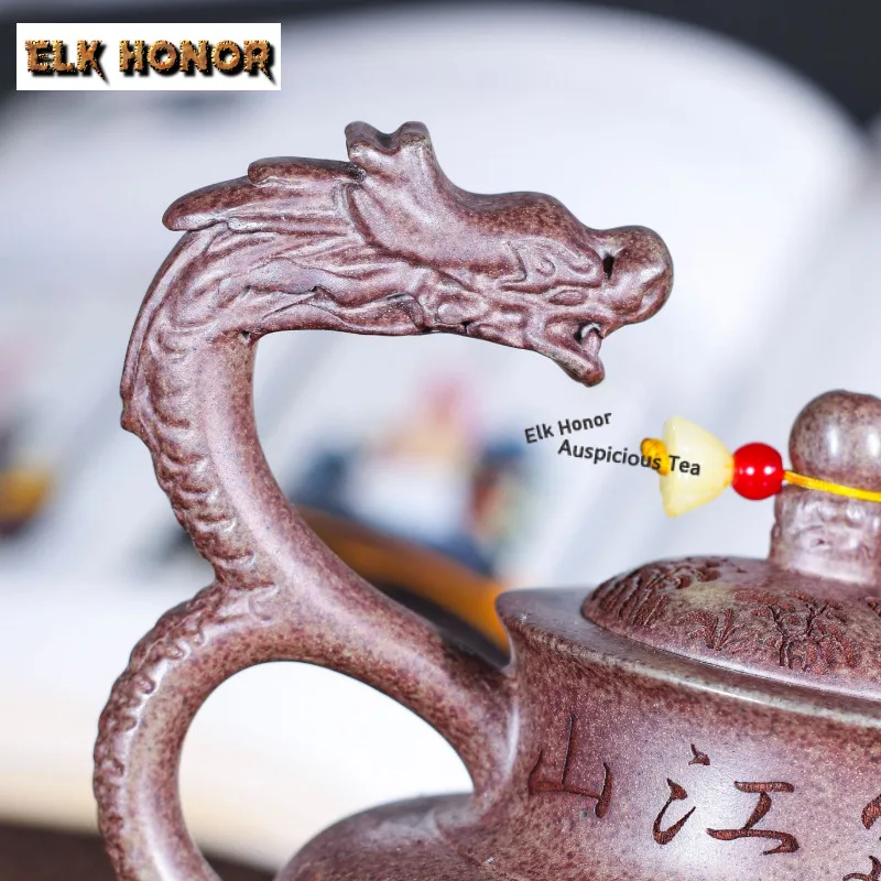 300ml Antique Yixing Purple Clay Teapots Handmade Dragon Pot Raw Ore Section Mud Kettle Zisha Tea Set Tea Services Gift Craft