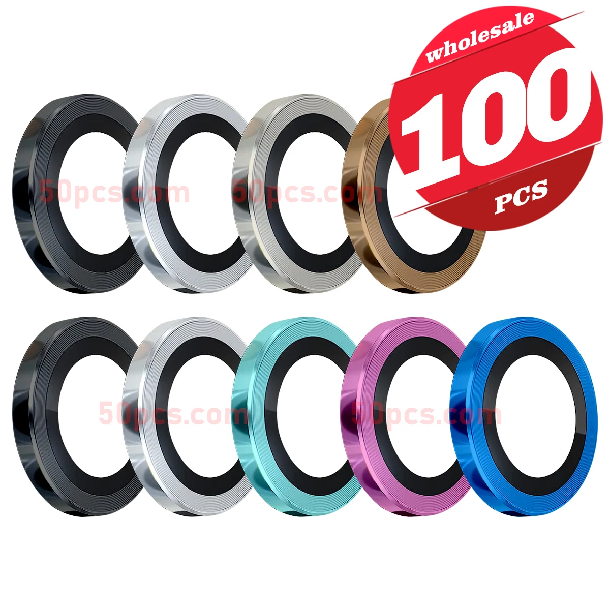 100Pcs Wholesale For iPhone 16 Pro Max 16 Plus Camera Lens Protector CD Metal Ring 3D Tempered Glass Lens Screen Guard