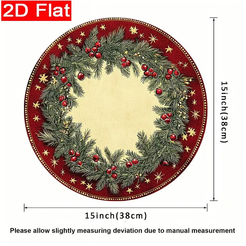 Winter Snow View Cabin Oval Christmas Lace Placemat, Wear-Resistant Plate Mat, Home Dining Table Decoration Placemat