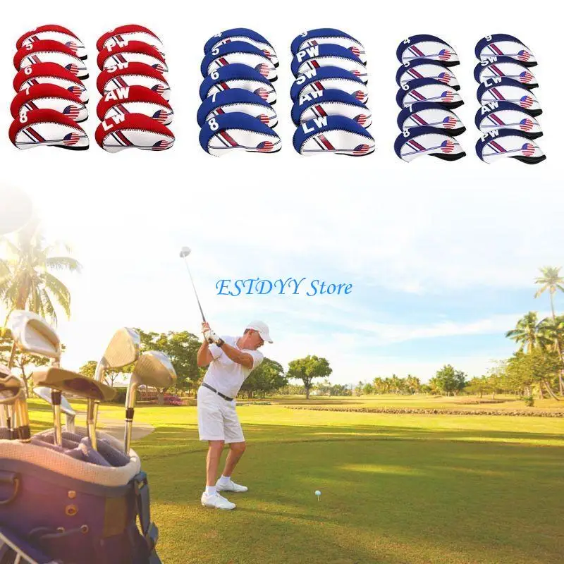 G6DE 10 Pcs/Set Portable Sport Neoprene Golf Club for Head Cover Iron Protective Headcovers for Case Protector