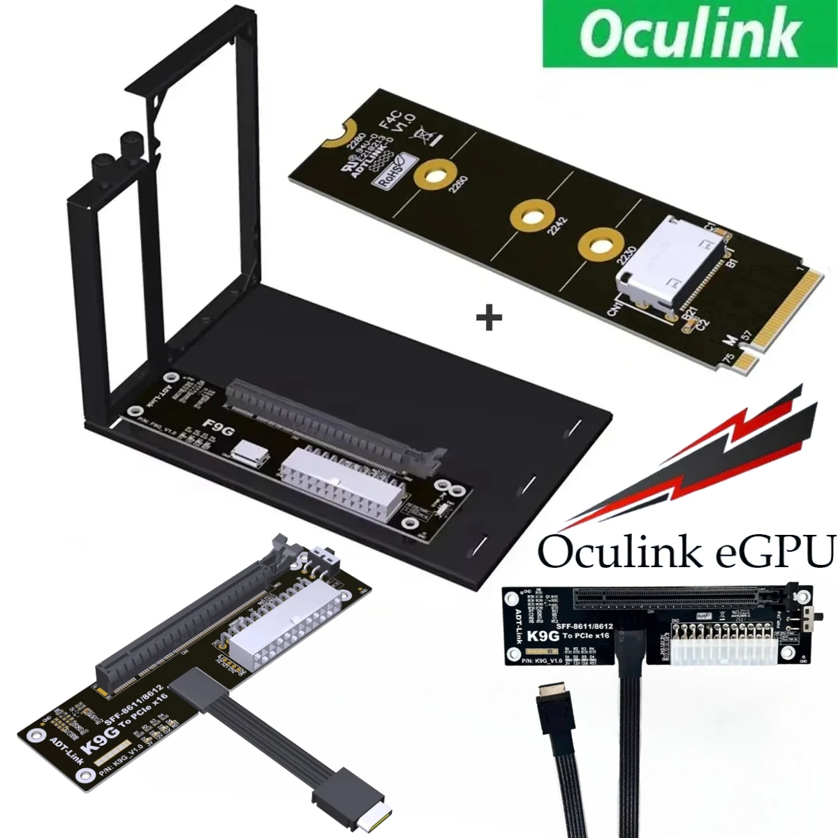 Adapter eGPU ADT PCIe 5.0 K9G 128Gbps OcuLink do laptopa, zewnętrzna karta graficzna GPU Dock Notebook GEN5 SFF-8611 OcuLink do PCI-E x16