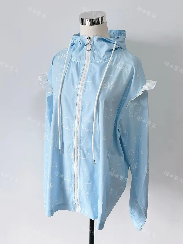 Cartoon Print Loose Mid-Length Sun Protection Clothing Watercolor Medical Style Subculture Cute Summer Air Conditioning Clothing
