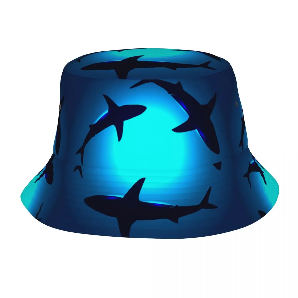 Trendy Ocean Blue Sea Floating Sharks Bucket Hat For Woman UV Protection Bob Hat Picnic Headwear