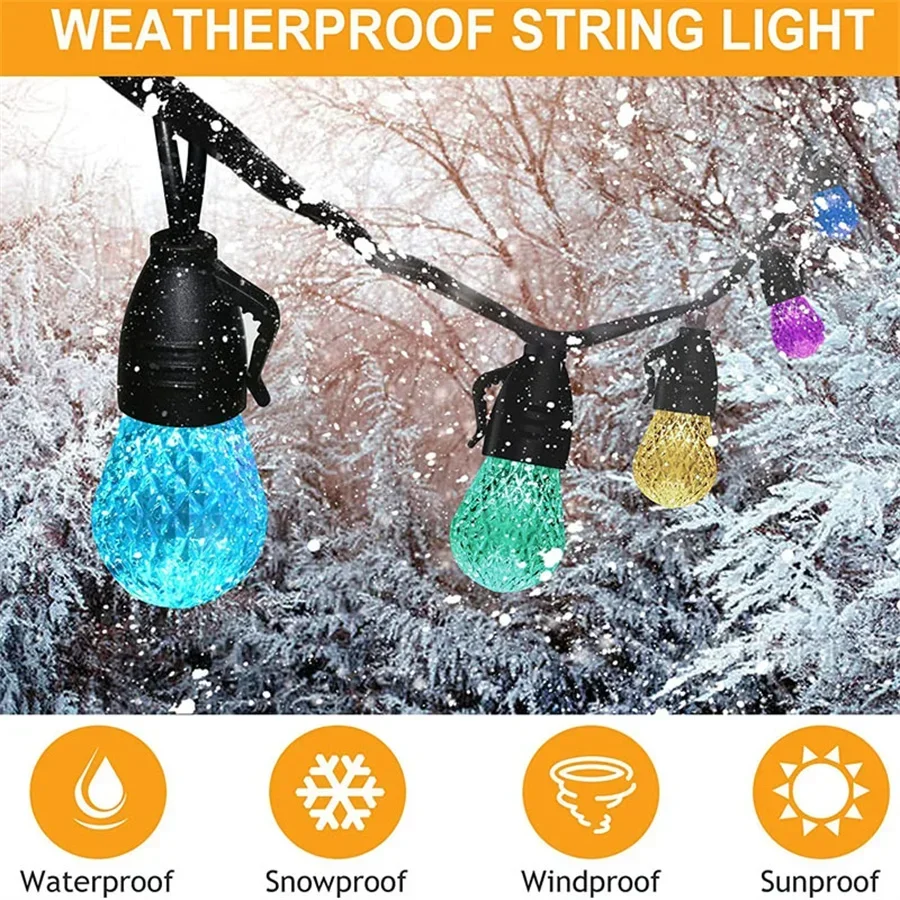 Smart App Christmas Fairy Light 48ft 25 Globe Bulbs Outdoor Garden Patio String Light Wedding Party Music Sync Garland Light