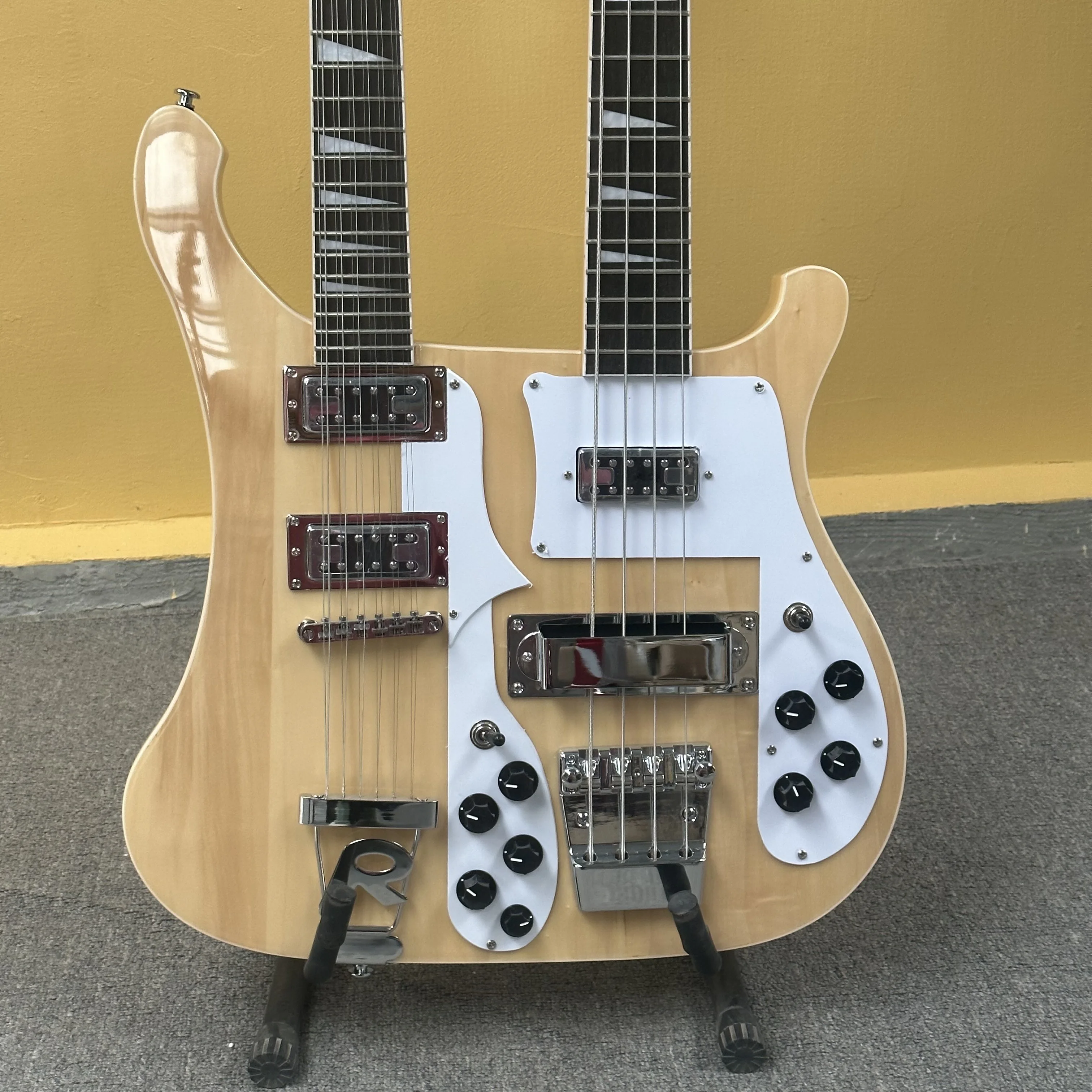 

In stock High Quality 12+4 strings guitar and bass Natural color double-ended electric guitars Guitarra Order will be shipped im