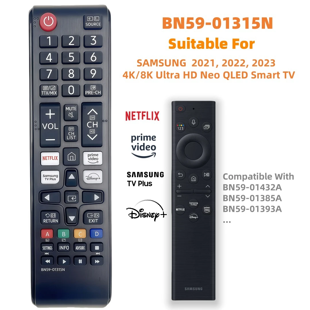 Remote Control BN59-01315N For SAMSUNG BN59-01385A ,BN59-01329A, 2021-2023 4K/8K Ultra HD Neo QLED Smart TV QN90B, QB85B, S95B