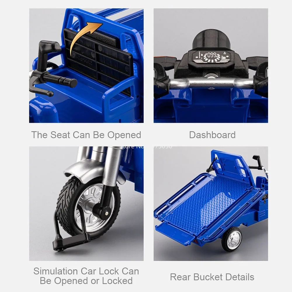 نماذج ألعاب دراجة ثلاثية العجلات بمقياس 1:12 سيارات مصنوعة من خليط معدني عجلة سحب للخلف سيارة مصغرة مع موسيقى خفيفة مركبات هدايا زينة للأطفال