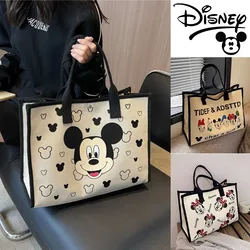 Disney Mickey Mouse Tote Bag Minnie Portable Women Cartoon Handbag Fashion Large Capacity Cute Girl Grocery Storage Shoulder Bag