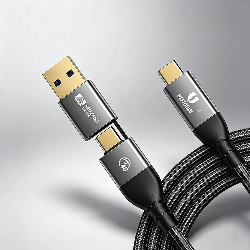 2 in 1 USB A/Type-C Cable 40Gbps High Speed Data Transfer PD 100W Fast Charging Braid USB Extension Line Data Cord for Phone PC