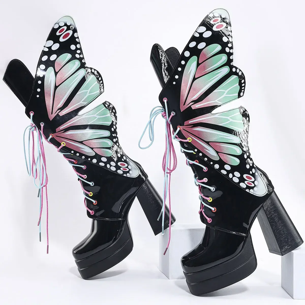 Colorful Butterfly Ninja CyberY2k Goth Sexy Boots Cosplay Plarform High Heel 2024 Spring Autumn New Party Women Knee High Boots