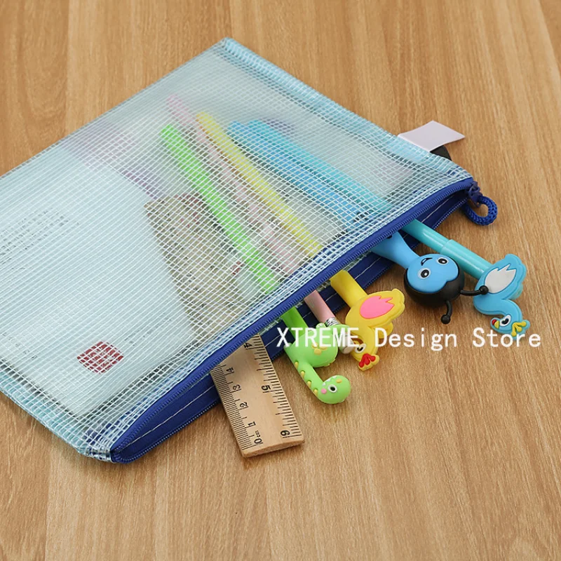 5pcs Mesh Zipper Pouch Document Bag Waterproof Zip File Folders A5 School Office Supplies Pencil Case Storage Bags