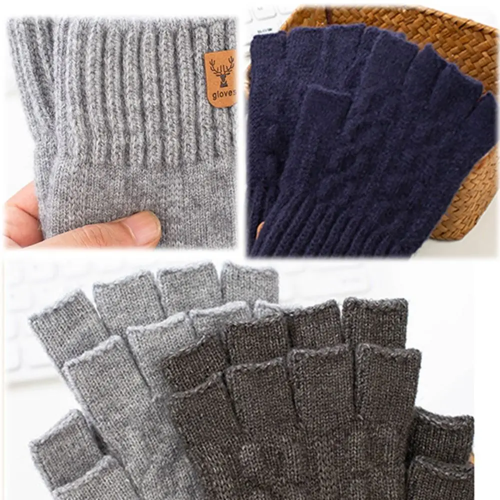 Mode Alpaca Wol Gebreide Handschoenen Thermische Dames Heren Vingerloze Handschoenen Dikker Winter Warme Handschoenen