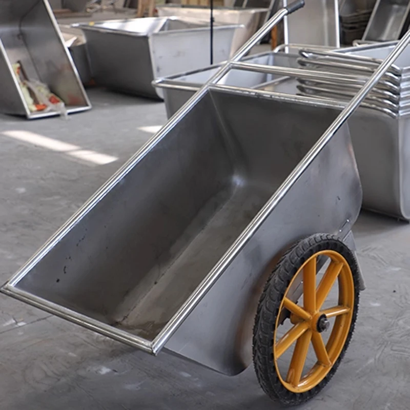 Carro de alimentación para granjas de ganado Carro de mano de doble cabezal de alimentación de acero inoxidable Carro de alimentación para cerdos con ribete (personalizado)