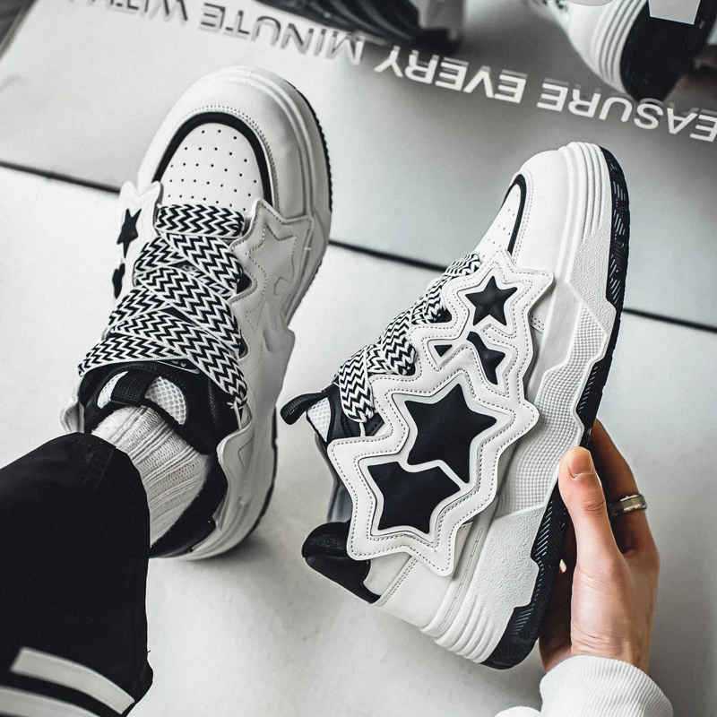 Men Casual Sneakers Personalized Star Design Skateboard Platform Sports Shoes Lace Up Tennis Running Sneaker Outdoor Shoes 39-44