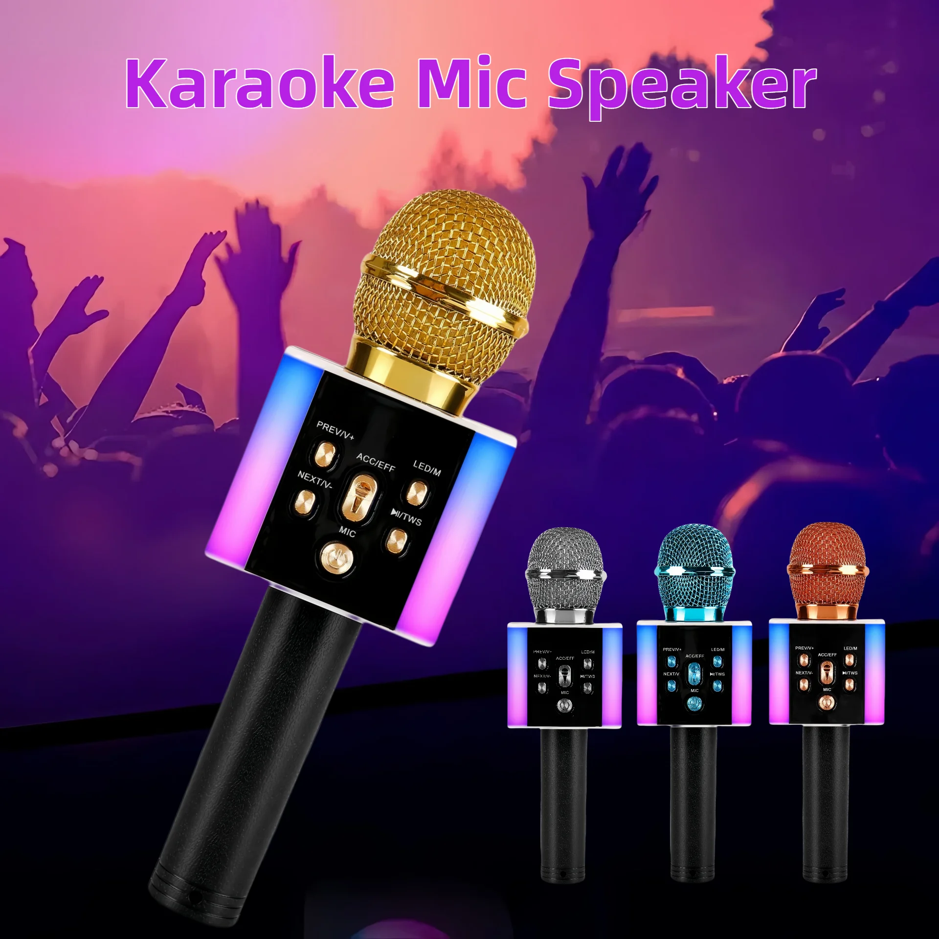 Wireless Karaoke Microphone Bluetooth Speaker LED Light Portable Singing Mic with Voice Changer for Kids Adults Party Outdoor Birthday Gift Car Travel Home KTV Rechargeable Handheld Karaoke Machine Christmas Present Fun Toy Children Boy Girl Family