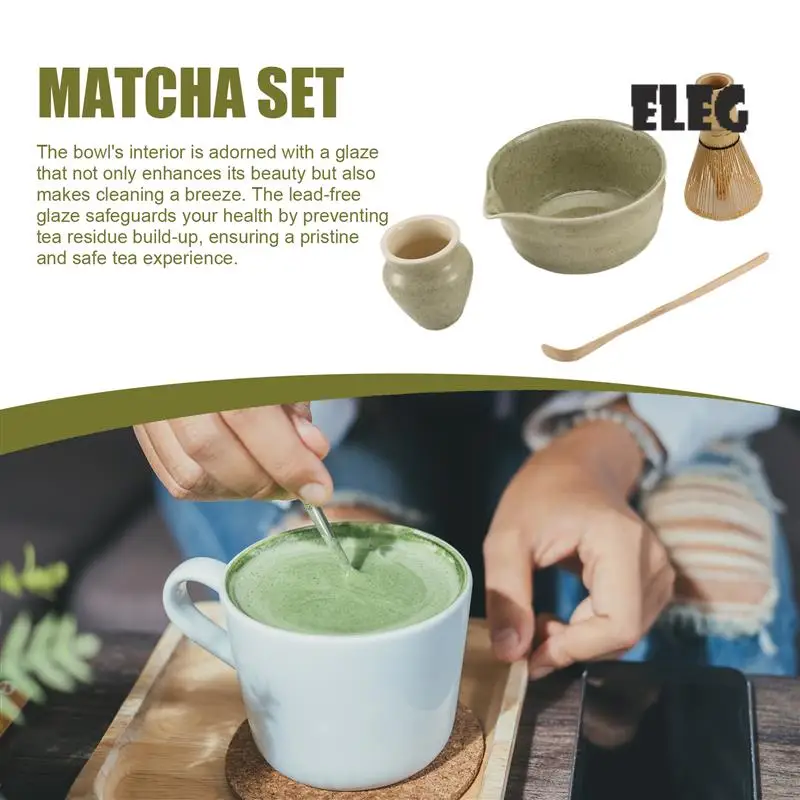 

ELEG-Matcha Set, Japanese Tea Set Includes Matcha Bowl With Spout, Matcha Holder, Bamboo Matcha And Bamboo Scoop